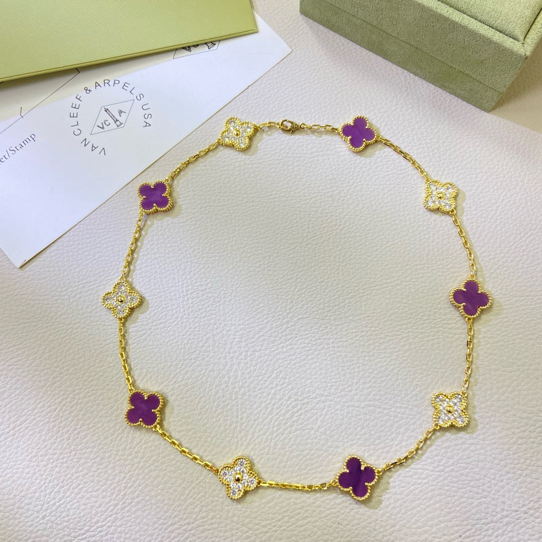 ˇGilded EraˇCLOVER 10 MOTIFS  PURPLE VIOLET DIAMOND NECKLACE