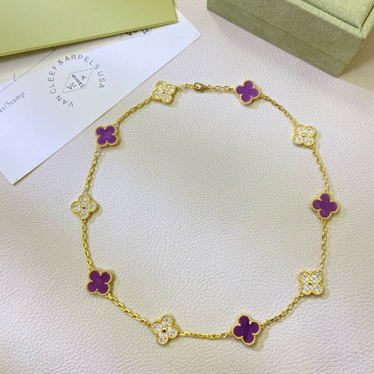 ˇGilded EraˇCLOVER 10 MOTIFS  PURPLE VIOLET DIAMOND NECKLACE
