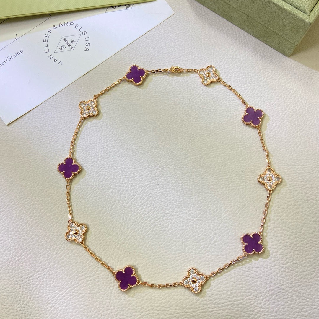 ˇGilded EraˇCLOVER 10 MOTIFS  PURPLE VIOLET DIAMOND NECKLACE