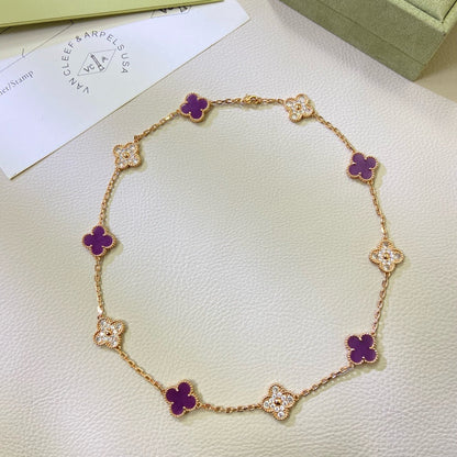 ˇGilded EraˇCLOVER 10 MOTIFS  PURPLE VIOLET DIAMOND NECKLACE