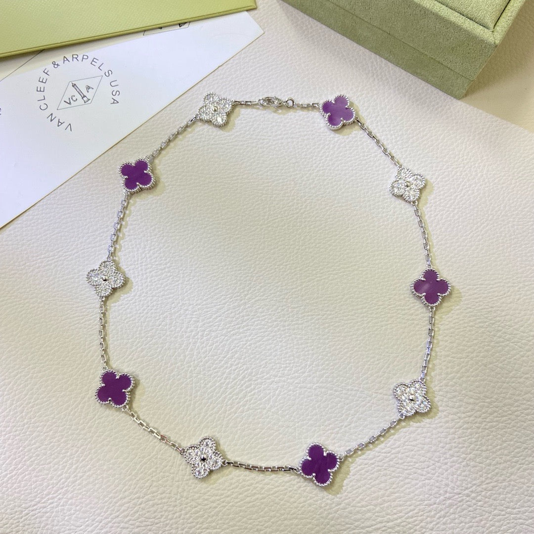 ˇGilded EraˇCLOVER 10 MOTIFS  PURPLE VIOLET DIAMOND NECKLACE