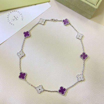 ˇGilded EraˇCLOVER 10 MOTIFS  PURPLE VIOLET DIAMOND NECKLACE