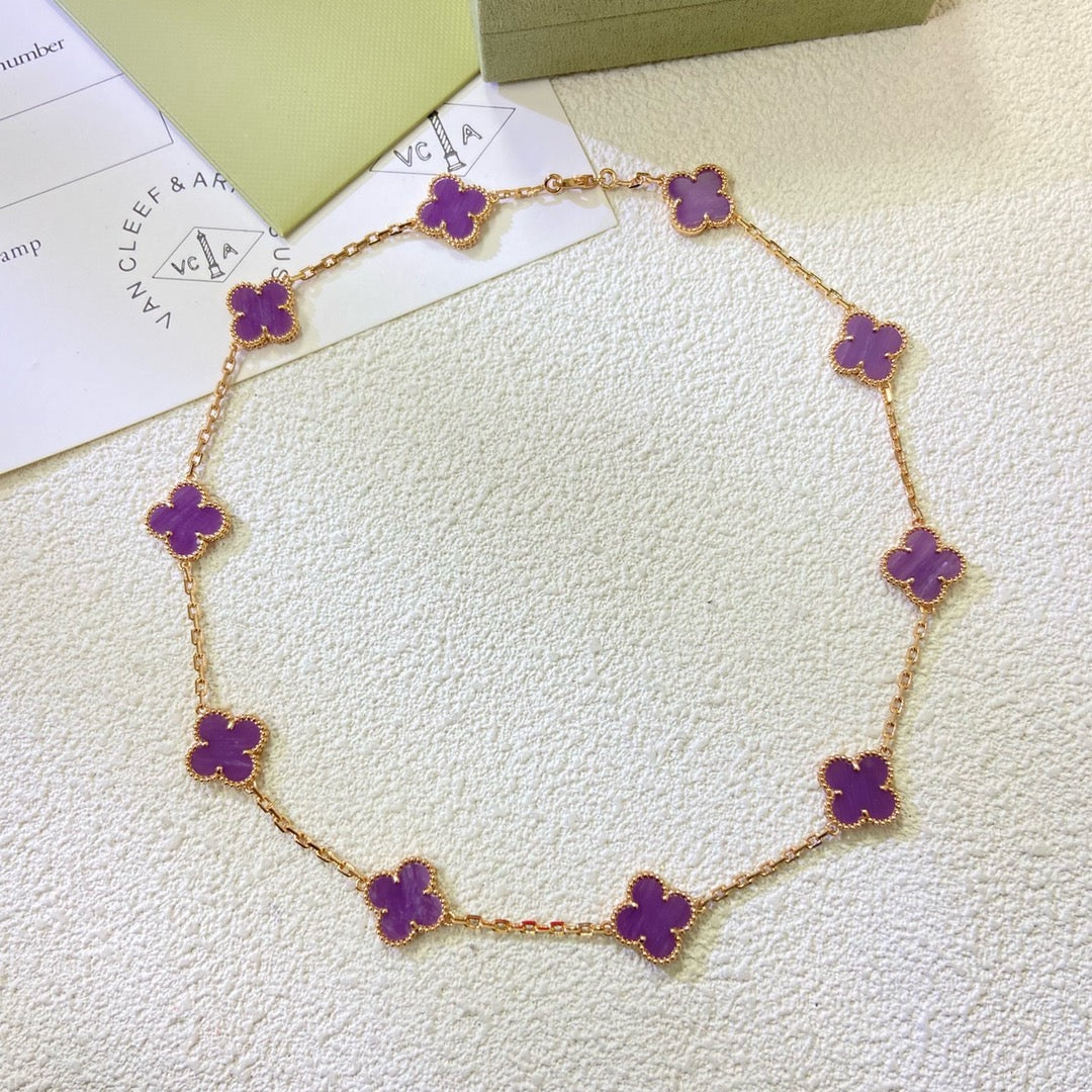 ˇGilded EraˇCLOVER 10 MOTIFS  PURPLE VIOLET  NECKLACE