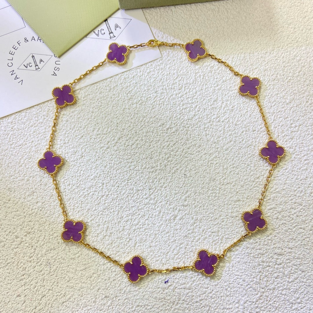 ˇGilded EraˇCLOVER 10 MOTIFS  PURPLE VIOLET  NECKLACE