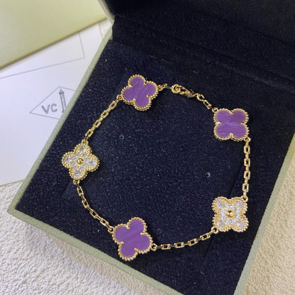 ˇGilded EraˇCLOVER  5 MOTIFS  PURPLE VIOLET DIAMOND BRACELET