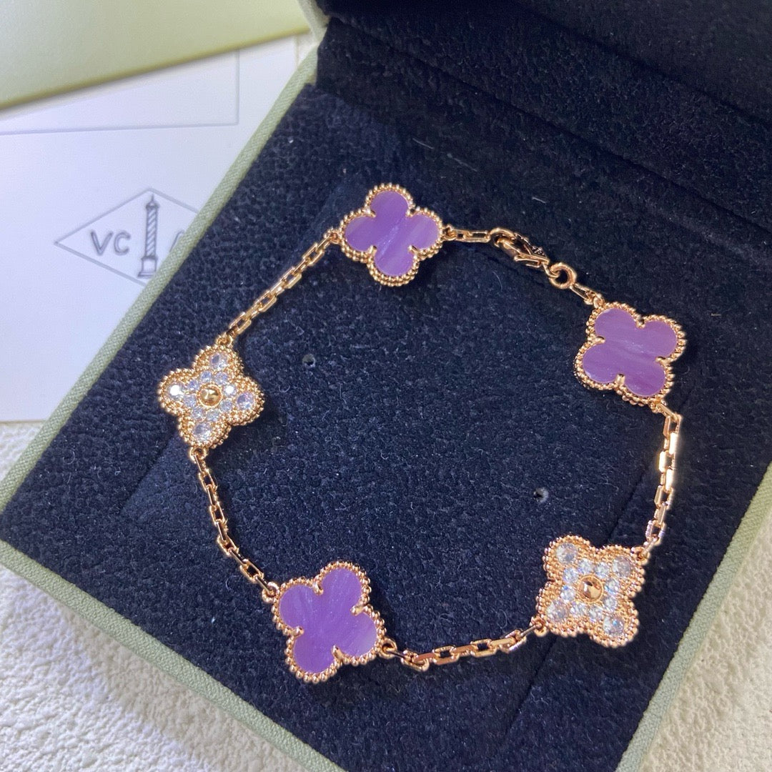 ˇGilded EraˇCLOVER  5 MOTIFS  PURPLE VIOLET DIAMOND BRACELET