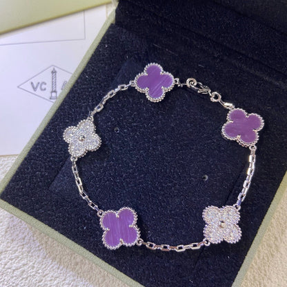 ˇGilded EraˇCLOVER  5 MOTIFS  PURPLE VIOLET DIAMOND BRACELET