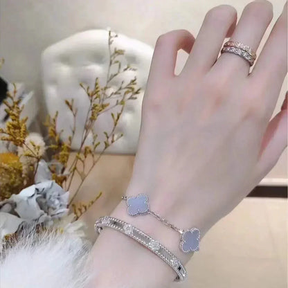 ˇGilded EraˇCLOVER  5 MOTIF PURPLE CHALCEDONY BRACELET SILVER