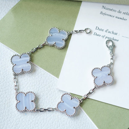 ˇGilded EraˇCLOVER  5 MOTIF PURPLE CHALCEDONY BRACELET SILVER