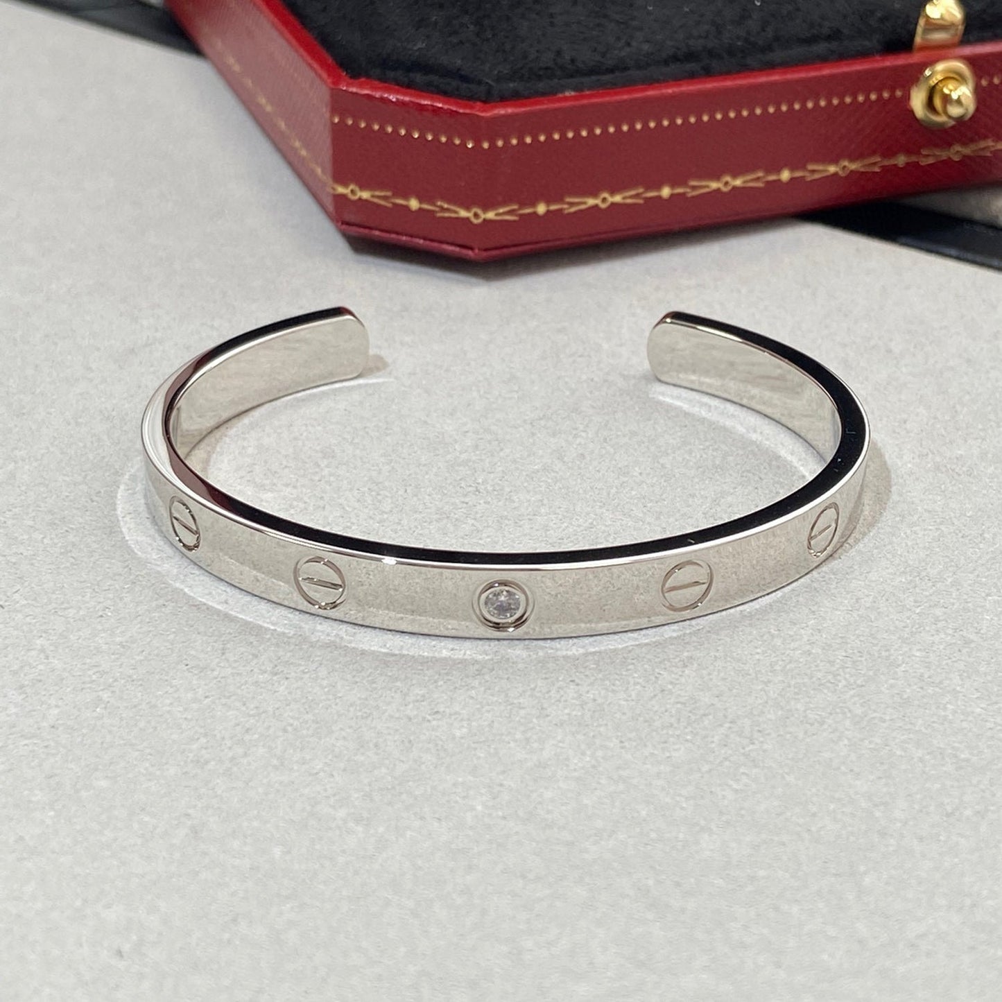 ˇGilded EraˇLOVE BRACELET 6.1MM 1 DIAMOND OPEN CUFF