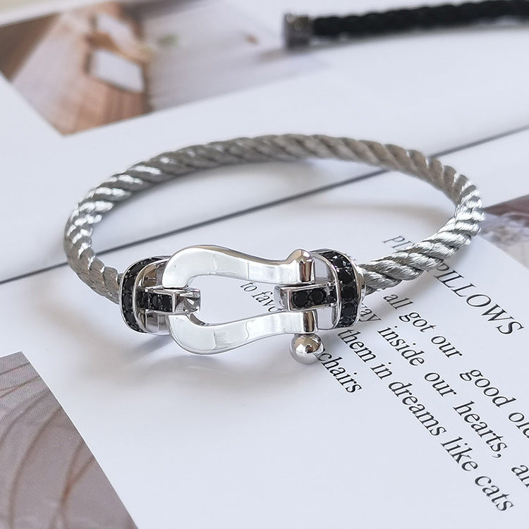 ˇGilded EraˇFORCE LARGE HORSESHOE BLACK DIAMOND BRACELET SILVER