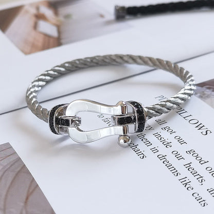 ˇGilded EraˇFORCE LARGE HORSESHOE BLACK DIAMOND BRACELET SILVER