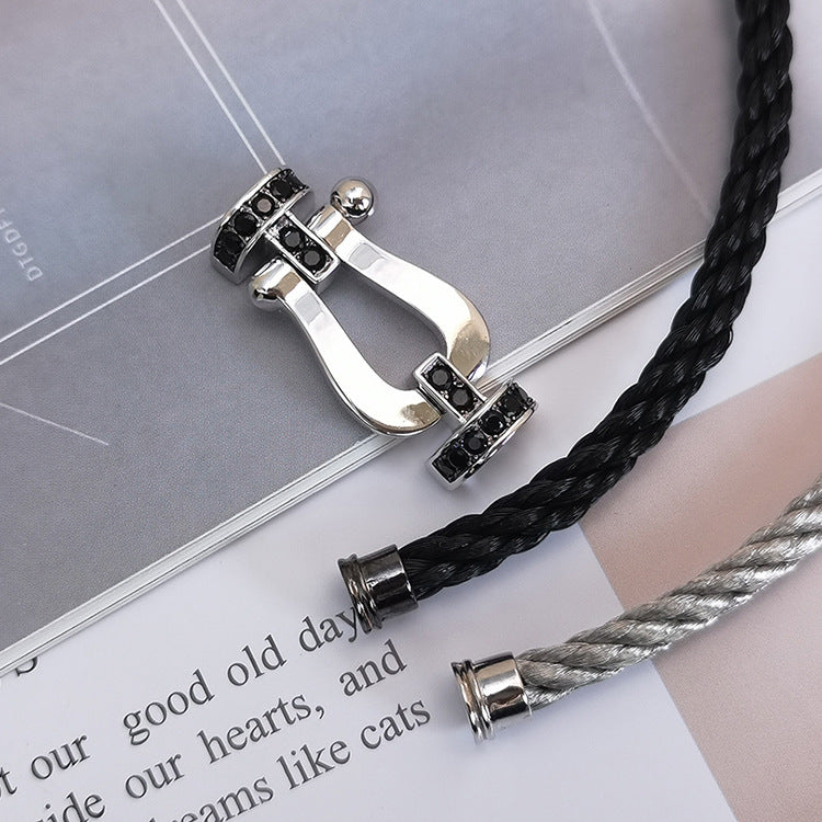 ˇGilded EraˇFORCE LARGE HORSESHOE BLACK DIAMOND BRACELET SILVER