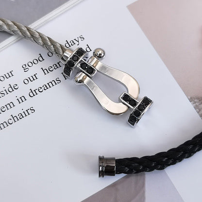 ˇGilded EraˇFORCE LARGE HORSESHOE BLACK DIAMOND BRACELET SILVER