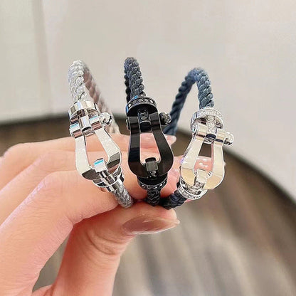 ˇGilded EraˇFORCE LARGE HORSESHOE HALF DIAMOND BRACELET SILVER