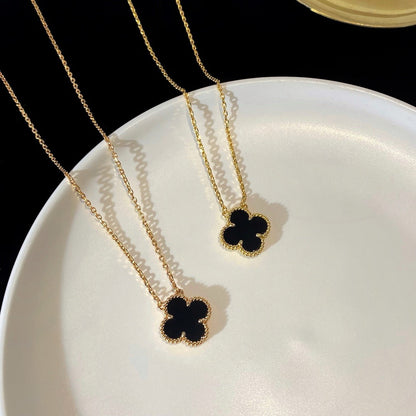 ˇGilded EraˇCLOVER 15MM BLACK ONYX SINGLE FLOWER NECKLACE