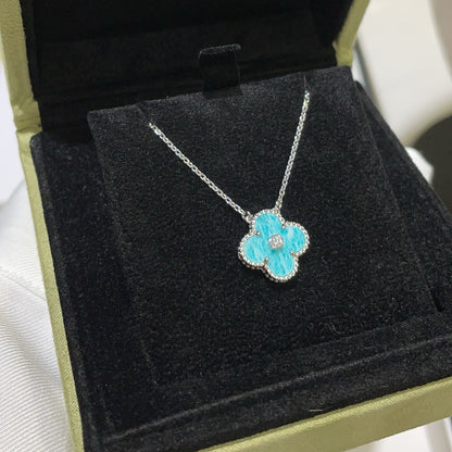 ˇGilded EraˇCLOVER 15MM DIAMOND SVRES PORCELAIN  NECKLACE SILVER