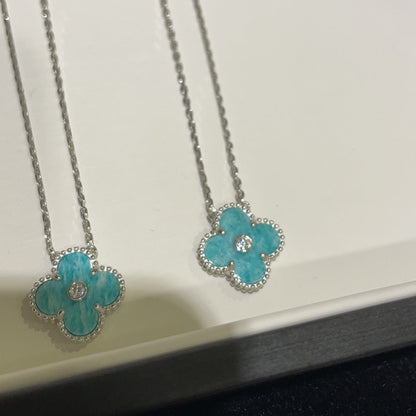 ˇGilded EraˇCLOVER 15MM DIAMOND SVRES PORCELAIN  NECKLACE SILVER