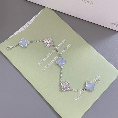 ˇGilded EraˇCLOVER  5 MOTIF DIAMOND PURPLE CHALCEDONY BRACELET SILVER