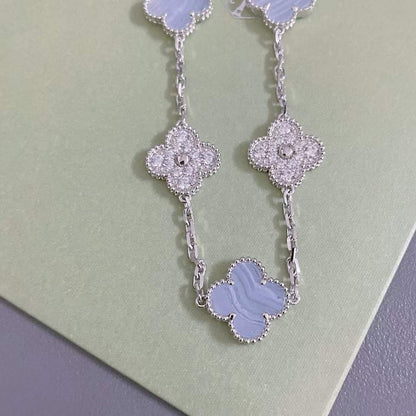 ˇGilded EraˇCLOVER  5 MOTIF DIAMOND PURPLE CHALCEDONY BRACELET SILVER