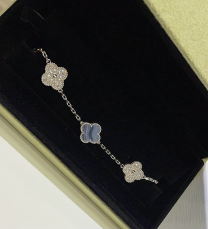 ˇGilded EraˇCLOVER  5 MOTIF DIAMOND PURPLE CHALCEDONY BRACELET SILVER