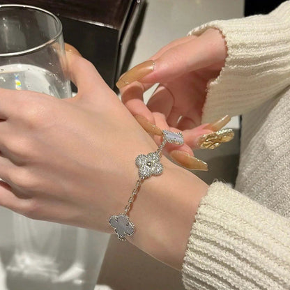 ˇGilded EraˇCLOVER  5 MOTIF DIAMOND PURPLE CHALCEDONY BRACELET SILVER