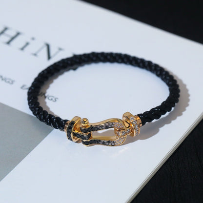 ˇGilded EraˇFORCE LARGE HORSESHOE BLACK WHITE DIAMOND BRACELET ROSE GOLD