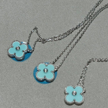 ˇGilded EraˇCLOVER 1 DIAMOND LIGHT BLUE SILVER NECKLACE