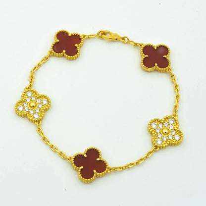 ˇGilded EraˇCLOVER 5 MOTIFS CARNELIAN DIAMOND BRACELET