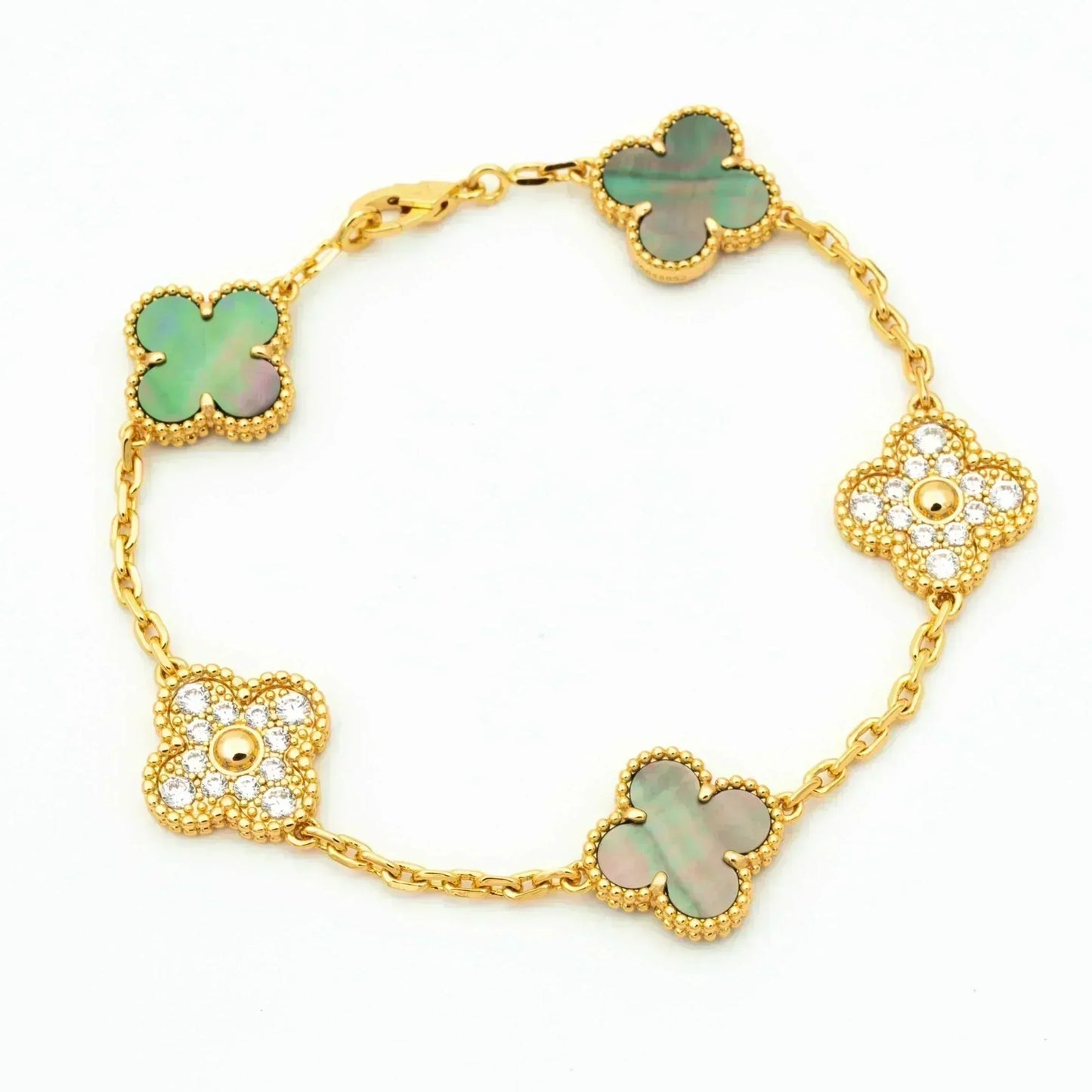 ˇGilded EraˇCLOVER 5 MOTIF GRAY MOP DIAMOND BRACELET