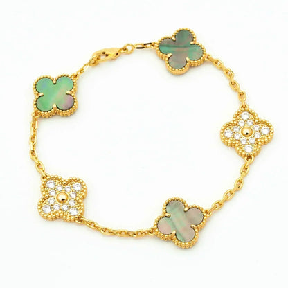 ˇGilded EraˇCLOVER 5 MOTIF GRAY MOP DIAMOND BRACELET