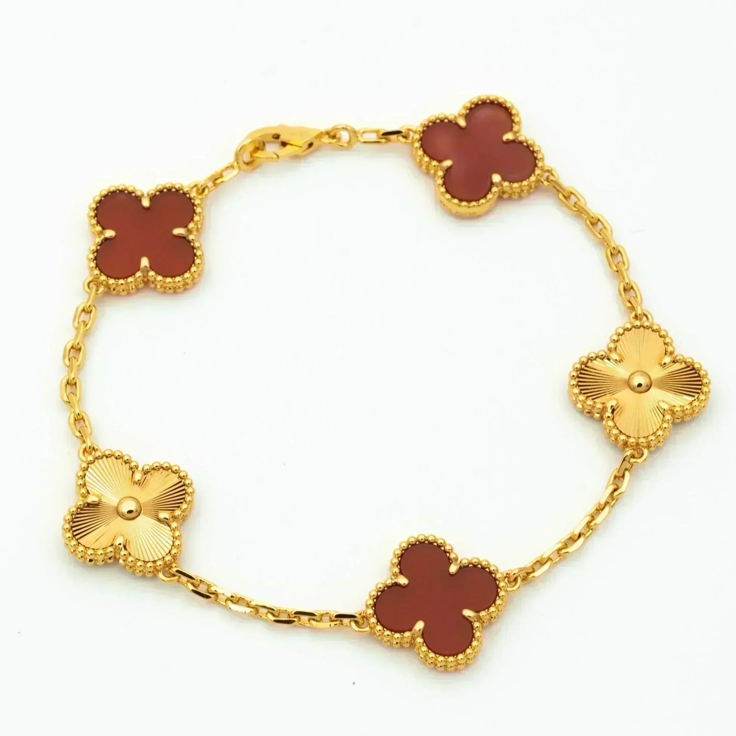 ˇGilded EraˇCLOVER  5 MOTIFS CARNELIAN GOLD BRACELET