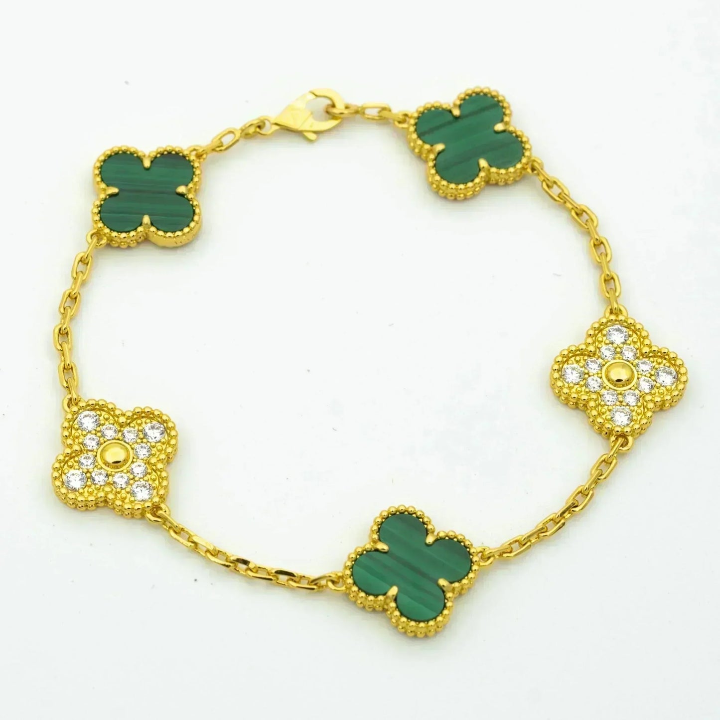 ˇGilded EraˇCLOVER  5 MOTIF MALACHITE DIAMOND BRACELET