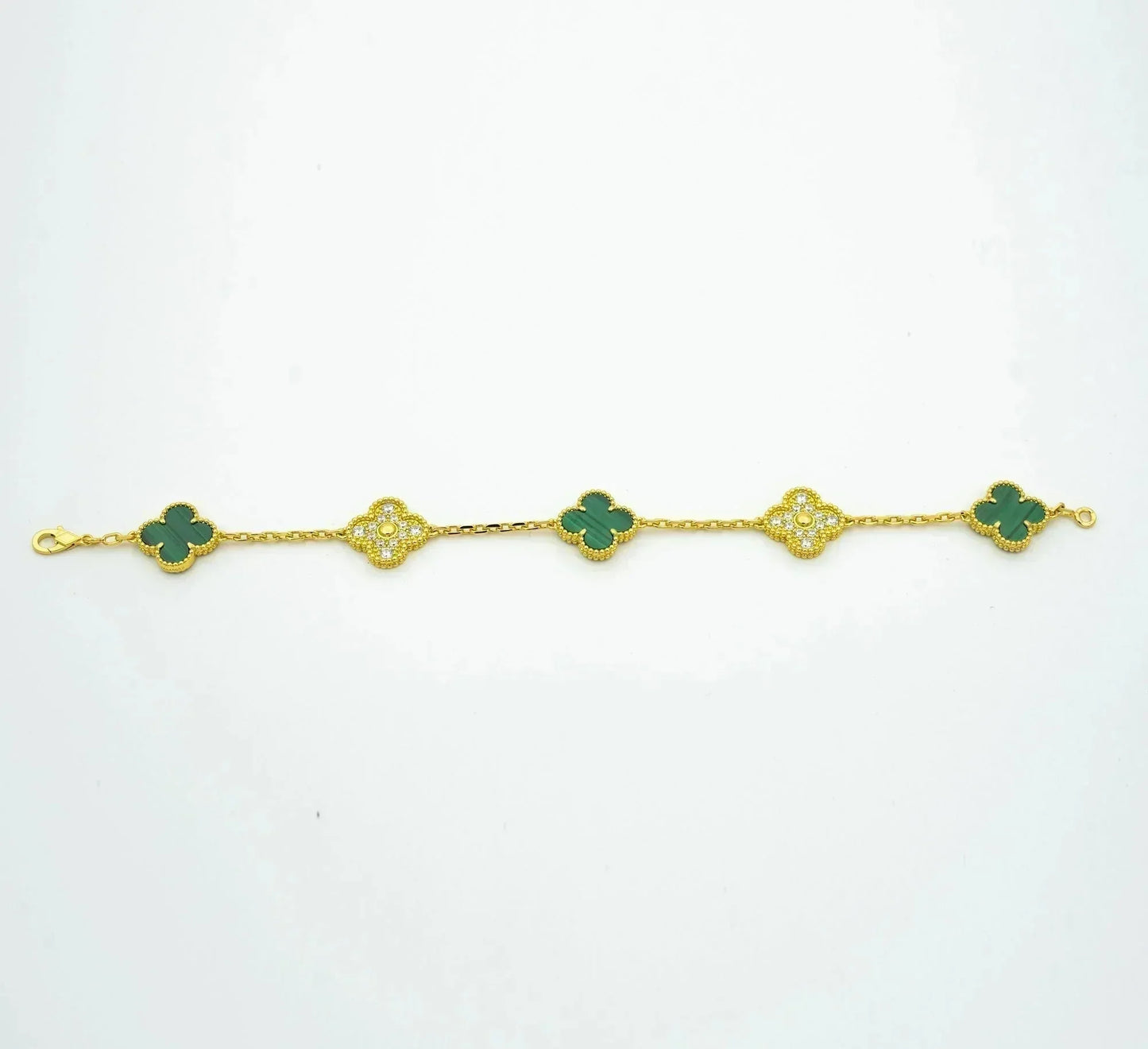 ˇGilded EraˇCLOVER  5 MOTIF MALACHITE DIAMOND BRACELET
