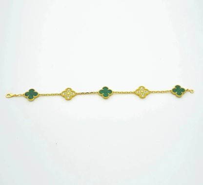 ˇGilded EraˇCLOVER  5 MOTIF MALACHITE DIAMOND BRACELET