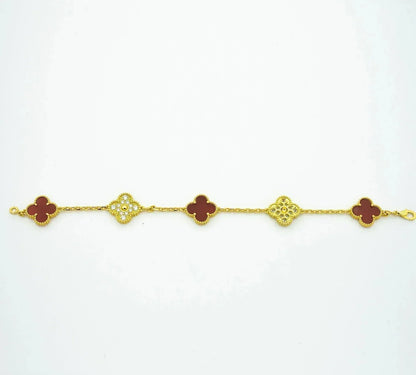 ˇGilded EraˇCLOVER 5 MOTIFS CARNELIAN DIAMOND BRACELET