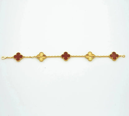 ˇGilded EraˇCLOVER  5 MOTIFS CARNELIAN GOLD BRACELET