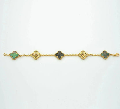 ˇGilded EraˇCLOVER 5 MOTIF GRAY MOP DIAMOND BRACELET