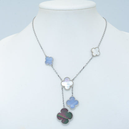 ˇGilded EraˇCLOVER MOP CHALCEDONY NECKLACE SILVER 6 MOTIF