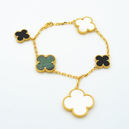 ˇGilded EraˇCLOVER BRACELET 5 MOTIFS ONYX MOP