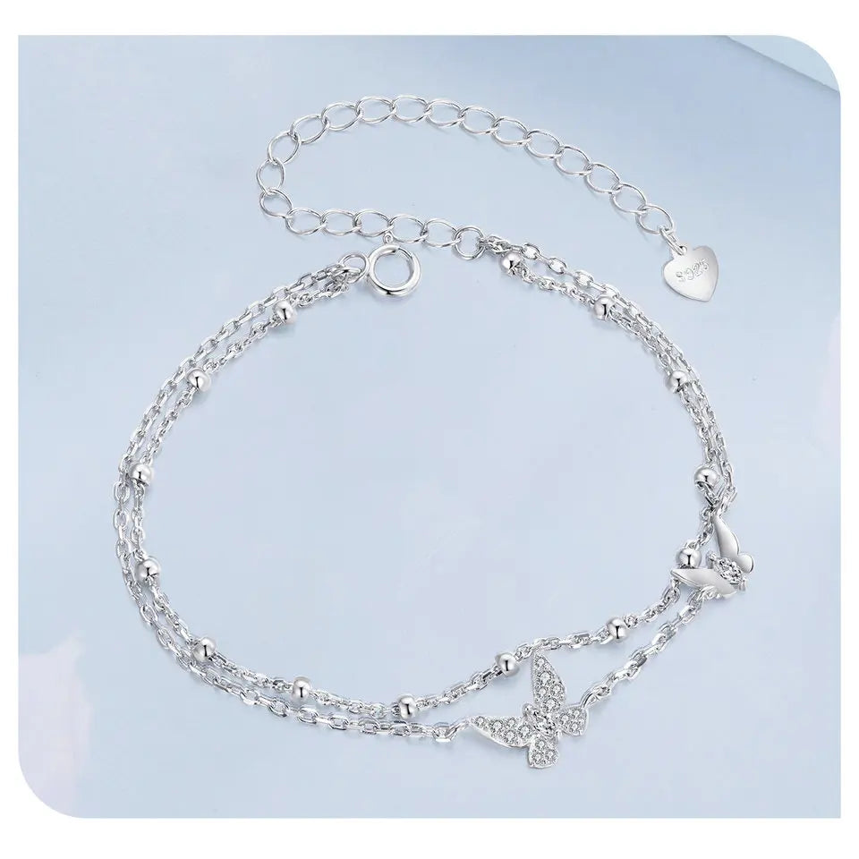 [STREET]Double-Layer Butterfly Bracelet CZ Layered Bracelet