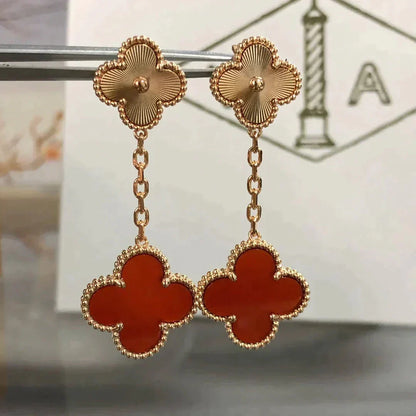 ˇGilded EraˇCLOVER 2 MOTIF  LASER CARNELIAN EARRINGS