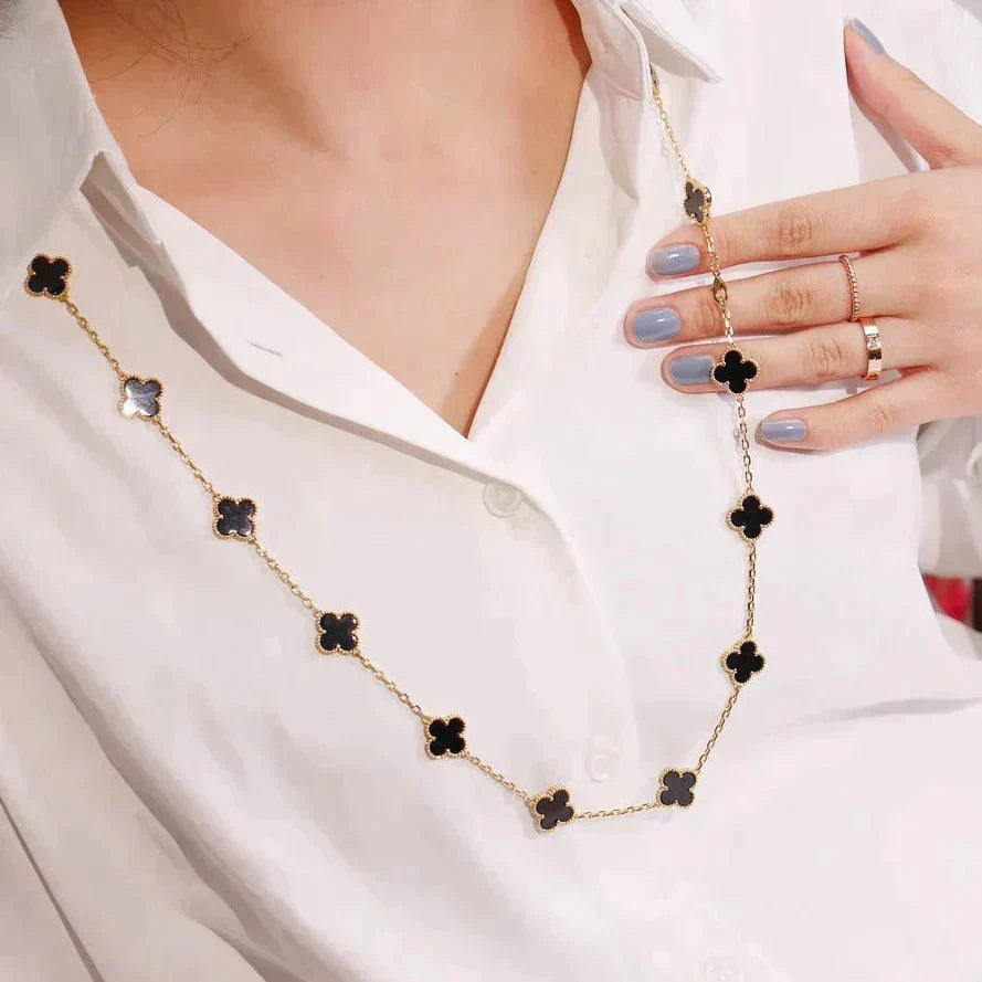 ˇGilded EraˇCLOVER 20 MOTIFS ONYX NECKLACE