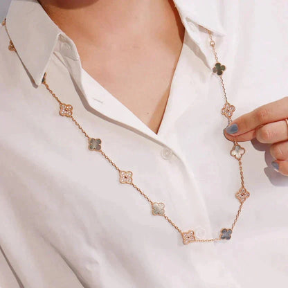 ˇGilded EraˇCLOVER 20 MOTIFS DARK MOP DIAMOND  NECKLACE
