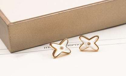 ˇGilded EraˇJEUX DE WHITE MOP ROSE GOLD DIAMOND EARRINGS