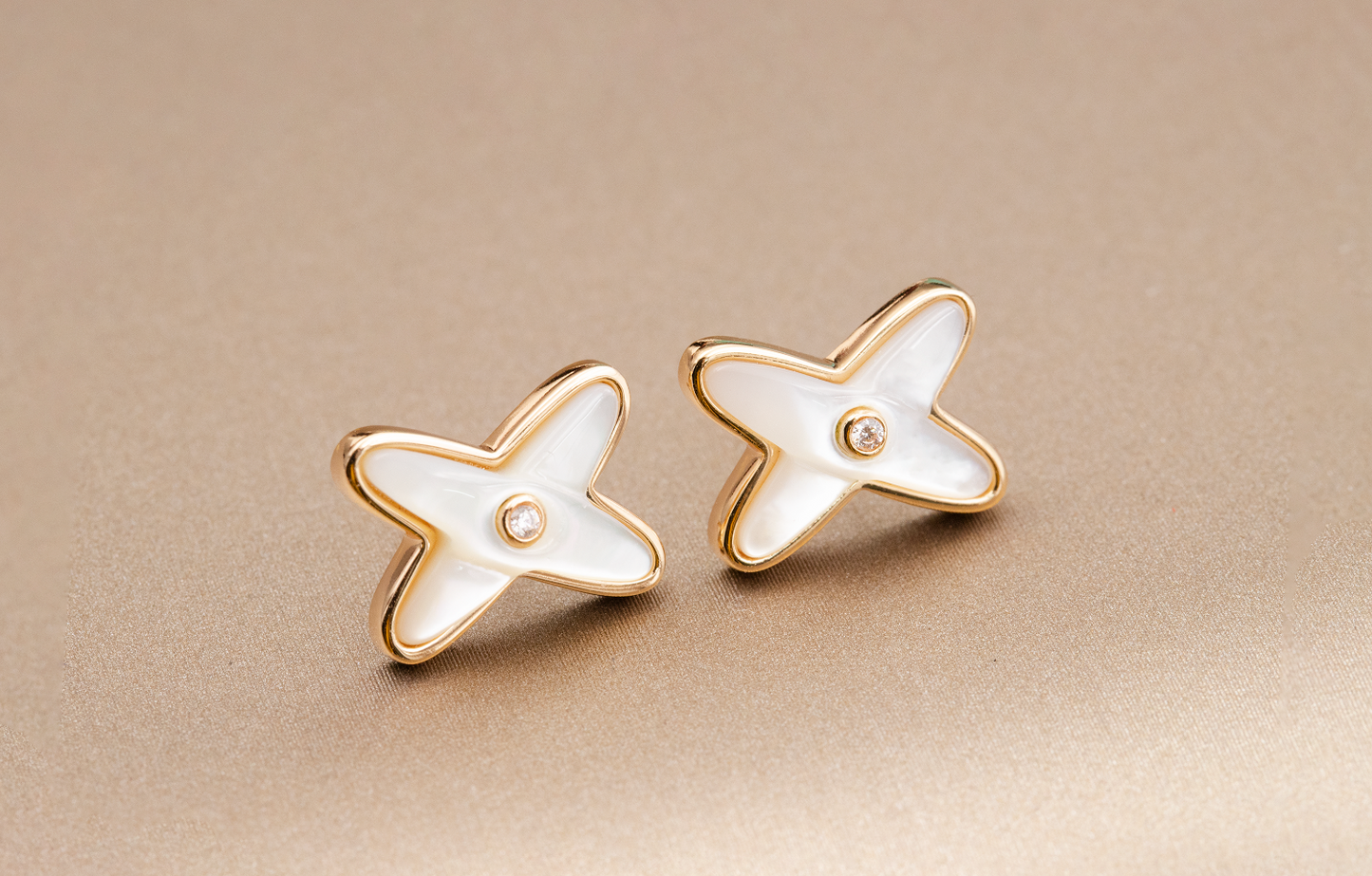 ˇGilded EraˇJEUX DE WHITE MOP ROSE GOLD DIAMOND EARRINGS