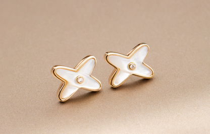 ˇGilded EraˇJEUX DE WHITE MOP PINK GOLD DIAMOND EARRINGS