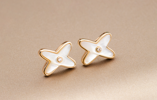 ˇGilded EraˇJEUX DE WHITE MOP PINK GOLD DIAMOND EARRINGS