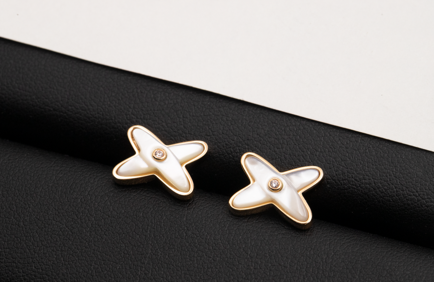 ˇGilded EraˇJEUX DE WHITE MOP ROSE GOLD DIAMOND EARRINGS