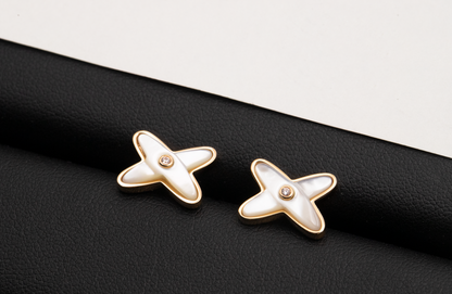 ˇGilded EraˇJEUX DE WHITE MOP ROSE GOLD DIAMOND EARRINGS